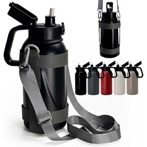 46oz 1.3L Double Wall Stainless Steel Vacuum Insulated Water Bottles with Straw and Adjustable Strap, Large Metal Canteen for Sport Gym Fitness Camping Outdoor Workout, Beer Growler Container