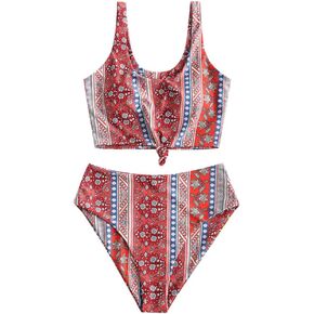 ZAFUL Women's Tie Dye Tankini Bikini Set High Waist Swimsuit Two Piece Swimwear