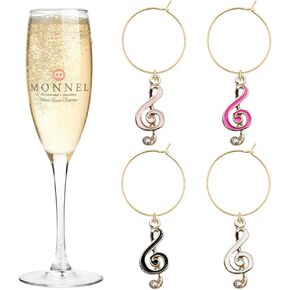 P436 Assorted Tiny Music Note Wine Charms Glass Marker for Party with Velvet Bag- Set of 4