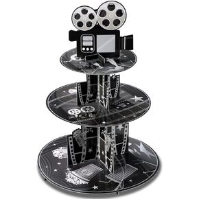 3 Tiers Movie Night Party Decorations Cupcake Stand Movie Cardboard Cupcake Holder Movie Birthday Party Decorations for Movie Night Themed Birthday Party Desserts Supplies Decoration(Colorful)