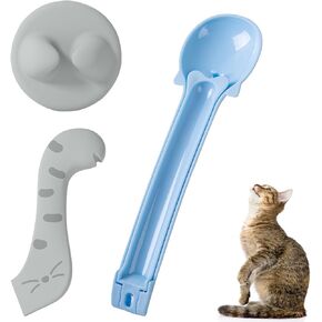 3-in-1 Cat Food Scoop Set, 250ml Dog Food Scoop with Measuring Lines, Cat Food Can Covers and Can Opener Spoon, Fits Most Food Cans for Dog and Cat, Durable, Easy to Use and Clean, BPA-Free, Reusable