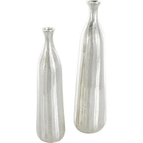 Deco 79 Aluminum Metal Decorative Vase Centerpiece Vases with Wavy Accents and Textured Ridges, Set of 2 Flower Vases for Home Decoration 20", 16" H, Gold