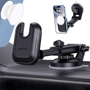 pop-tech Socket Phone Dashboard Mount: Suction Cup Cell Phone Holder fits Dash Windshield Window - Black Universal Car Mount Compatible for iphone Samsung Smartphone with Popgrip