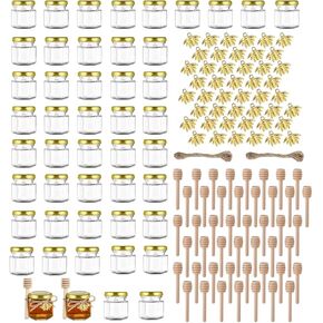 1.5oz Mini Glass Honey jars 20 pack,Small Hexagon Honey Jars with Dipper,Empty Glass Jars for Baby Shower Wedding Favors Party Favors