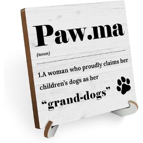 Paw Ma Definition Dog Mom Wood Sign Desk Decor Funny Rustic Office Cubicle Decor Plaque with Wooden Stand Farmhouse Desk Accessories for Home Table Shelf Tiered Tray Pet Dog Lover Gifts