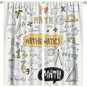 Math Equation Decor Curtains, Mathematics Formula Panels Science Students School Educational Window Drapes, for Kid Boys Girls Living Room Bedroom 21(W)*45(L) 2 Panels (Decorative), Style-3