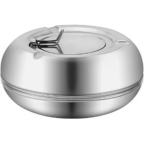 lasenersm 1 Piece Round Stainless Steel Ashtray Indoor or Outdoor Use Tray Cigarette Ashtray Windproof with Locking Lid Ashtray, Silver