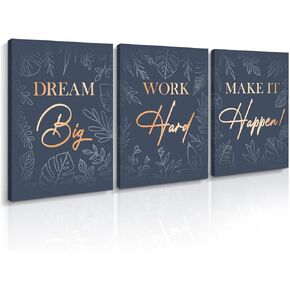 Pigort Office Inspirational Wall Décor,Canvas Motivational Wall Decor,Positive Quotes Wall decor for Office School Home 16x12 Inches,Set of 3