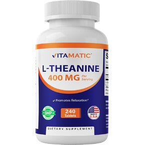 Vitamatic L-Theanine Supplement 400mg per Serving - 240 Tablets - Non-GMO, Gluten Free