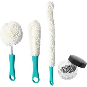 BokWin 3 Pcs Decanter Cleaner Set Flexible Wine Bottle Cleaning Brush with Decanter Cleaning Balls,Scourer Cleaning Tools for Glasses Goblets Cups Champagne Flutes(Blue)