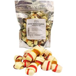 DOGCHEWZ™ Rawhide Dual Color Knotted Mini Bone Dog Chew Treats with Chicken Wrapped 3" (18 Ct/Bag) - Chicken Flavored