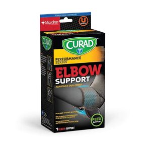 CURAD Wrap Around Elbow Support With Flex Support, For Mild Sprains & Strains, Treated With Microban Technology, Universal Fit