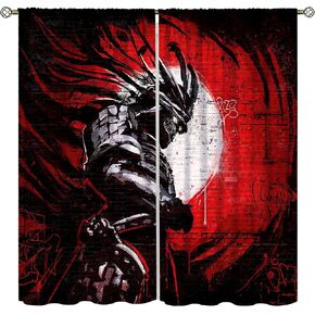 Bushido Curtains, Japanese Samurai On Red Sun Lawn Mount Fuji Background, Blackout Curtains for Bedroom Living Room42X45 Inch