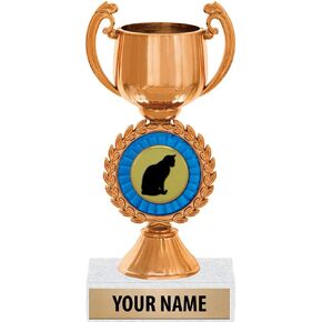 6.5" Bronze Cat Trophies, Custom Chaplet Cup Cat Trophy Award Prime