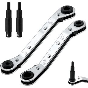 2pcs Large & Small CT122 Hvac Service Wrench, AC Refrigeration Wrench with 2 CT-122E Screw Conversion Adapter Square Ratchet Wrench for Daily Home Repairing Tool