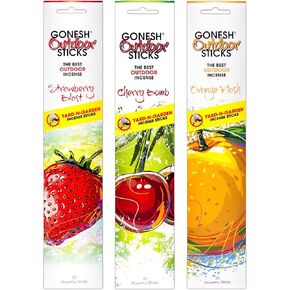 Gonesh Outdoor Collection - Incense Sticks Variety Pack - Non-Toxic 10" Slow Burn Aromatic Sticks - Strawberry Blast, Cherry Bomb, Orange Flash - 20 Sticks Each