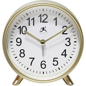 Infinity Instruments Plastic 5.75" Indoor Tabletop Alarm Clock with Quartz Movement for Accurate Time Keeping, Copper