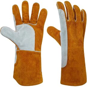 14" Leather Welding Gloves, Fire and Heat Resistant Long Sleeve Welding Gloves, For Mig, Gas, BBQ, Oven, Grill, Fireplace, Baking Mitts, Fireplace, Animal Training, Animal Handling