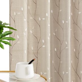 Topick Beige Semi Sheer Curtains Set for Living Room Leaf Embroidered Window Drapes Sheer Privacy Voile Curtains Grommet Curtains 84 Inch Length 2 Panels Beige