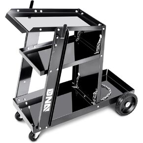 DNA MOTORING Heavy-duty 3 Layers Larger Storage 360° Swivel Wheels and Storge Safety Chains Welding Cart,Black TOOLS-00464