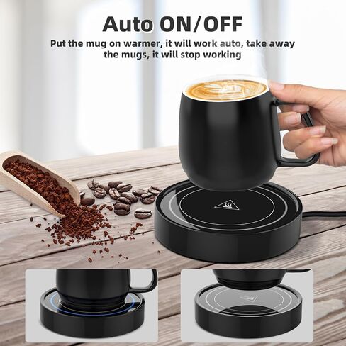 Coffee Warmer with Mug Set - Electric Beverage Cup Warmer for Desk Office Home Use, Candle Warmer Heating Plate with Gravity Switch Auto Shut Off (Up to 131F/55C), 12oz (Purple Set) in Saudi Arabia