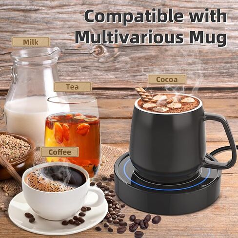 Coffee Warmer with Mug Set - Electric Beverage Cup Warmer for Desk Office Home Use, Candle Warmer Heating Plate with Gravity Switch Auto Shut Off (Up to 131F/55C), 12oz (Purple Set) in Saudi Arabia