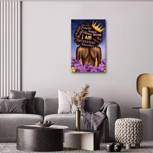 Black Queen Wall Art African American Canvas Wall Art Black Women Purple Flowers Inspirational Quotes Poster Abstract Contemporary Canvas Prints Painting for Living Room Bathroom Bedroom Decor Home Decorations, 16x24 inches, No Frame in Saudi Arabia