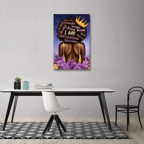 Black Queen Wall Art African American Canvas Wall Art Black Women Purple Flowers Inspirational Quotes Poster Abstract Contemporary Canvas Prints Painting for Living Room Bathroom Bedroom Decor Home Decorations, 16x24 inches, No Frame in Saudi Arabia