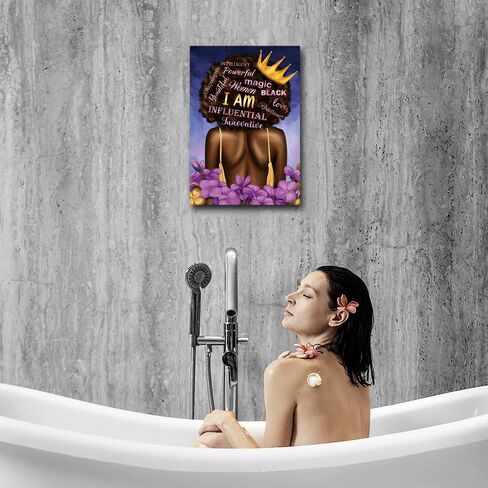 Black Queen Wall Art African American Canvas Wall Art Black Women Purple Flowers Inspirational Quotes Poster Abstract Contemporary Canvas Prints Painting for Living Room Bathroom Bedroom Decor Home Decorations, 16x24 inches, No Frame in Saudi Arabia