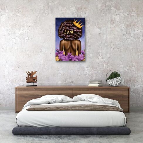 Black Queen Wall Art African American Canvas Wall Art Black Women Purple Flowers Inspirational Quotes Poster Abstract Contemporary Canvas Prints Painting for Living Room Bathroom Bedroom Decor Home Decorations, 16x24 inches, No Frame in Saudi Arabia