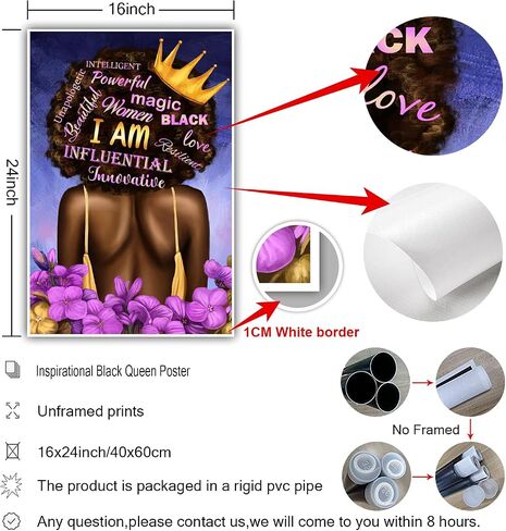 Black Queen Wall Art African American Canvas Wall Art Black Women Purple Flowers Inspirational Quotes Poster Abstract Contemporary Canvas Prints Painting for Living Room Bathroom Bedroom Decor Home Decorations, 16x24 inches, No Frame in Saudi Arabia