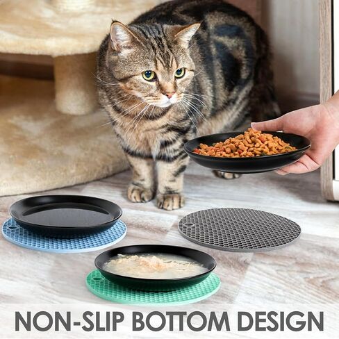 Ceramic Cat Bowls,Cat Feeding Bowls with Non Slip Mats,Pet Bowl Cat Dishes for Food and Water,Wide Shallow Cat Bowl Whisker Friendly,3 Pack (White) in Saudi Arabia