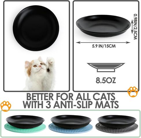 Ceramic Cat Bowls,Cat Feeding Bowls with Non Slip Mats,Pet Bowl Cat Dishes for Food and Water,Wide Shallow Cat Bowl Whisker Friendly,3 Pack (White) in Saudi Arabia