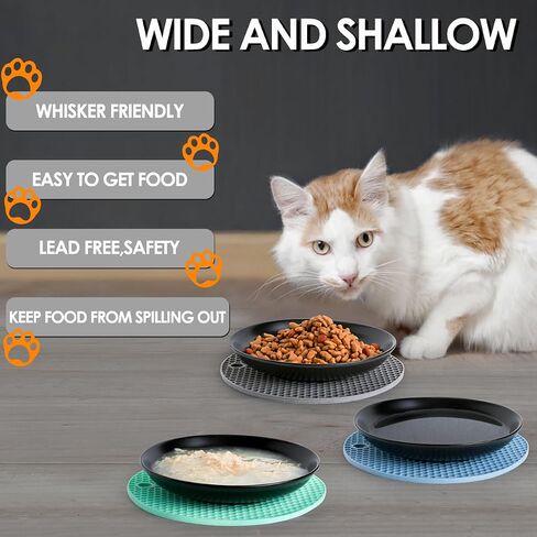 Ceramic Cat Bowls,Cat Feeding Bowls with Non Slip Mats,Pet Bowl Cat Dishes for Food and Water,Wide Shallow Cat Bowl Whisker Friendly,3 Pack (White) in Saudi Arabia