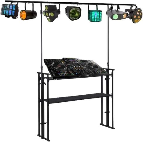 كشك استوديو وحدة تحكم DJ قابل للطي ومحمول مع نظام I-Beam Light Truss وحقيبة حمل - حامل منضدة DJ احترافي مع حامل إضاءة Disco لتسجيل معدات الصوت والأضواء in Kuwait