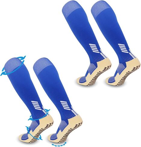 2-pair Soccer Socks Anti Slip Grip Pads for Football Basketball Sports Grip Socks,Knee High Socks For Men, Women, Universal US size 6.5-10 (blue) in Saudi Arabia