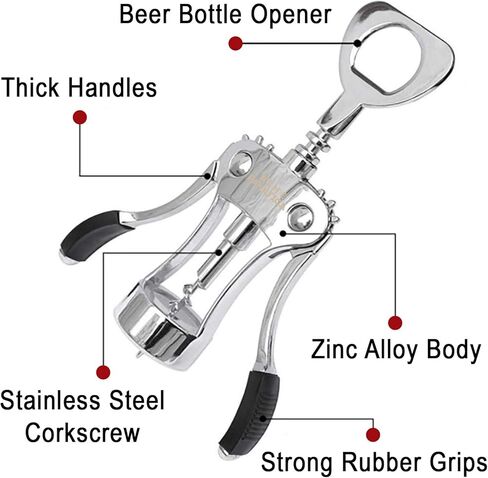 ترقية جديدة 2021: فتاحة نبيذ كلاسيكية على شكل مفتاح الجناح / ممتازة، متعددة الوظائف، نادل ونادل محترف في المطاعم، أفضل فتاحة زجاجات نبيذ. فتاحة النبيذ ذات المفصلات المزدوجة ذات المفتاح الجناح in Kuwait