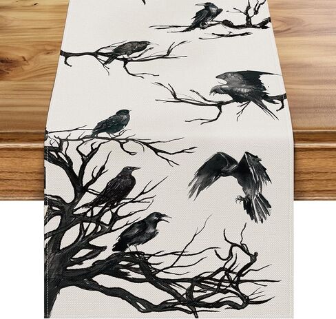 Silhouette Tree Crows Halloween Table Runner, Holiday Kitchen Dining Table Decoration for Indoor Outdoor Home Party Decor 13 x 72 Inch in Kuwait