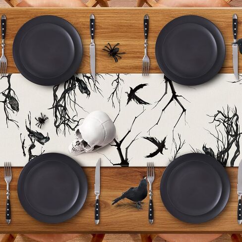 Silhouette Tree Crows Halloween Table Runner, Holiday Kitchen Dining Table Decoration for Indoor Outdoor Home Party Decor 13 x 72 Inch in Kuwait