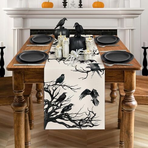 Silhouette Tree Crows Halloween Table Runner, Holiday Kitchen Dining Table Decoration for Indoor Outdoor Home Party Decor 13 x 72 Inch in Kuwait