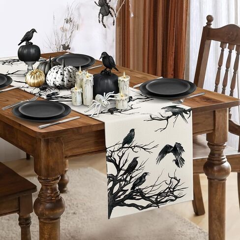 Silhouette Tree Crows Halloween Table Runner, Holiday Kitchen Dining Table Decoration for Indoor Outdoor Home Party Decor 13 x 72 Inch in Kuwait