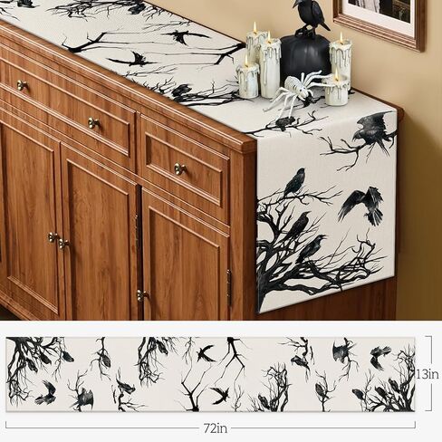 Silhouette Tree Crows Halloween Table Runner, Holiday Kitchen Dining Table Decoration for Indoor Outdoor Home Party Decor 13 x 72 Inch in Kuwait