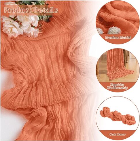 2 Pack Orange 10ft Cheesecloth Table Runner, Halloween Boho Table Runner Gauze Fabric, 35x120 Inch Long Table Runner for Wedding Bridal Baby Shower Party or Table Decor in Saudi Arabia