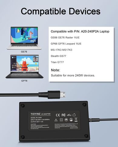 280W USB Tip Laptop Charger for MSI GE76 GE66 Raider GP76 GP66 Leopard WE76 WE76-11UX Laptop AC Power Adapter 20V 14A in Saudi Arabia