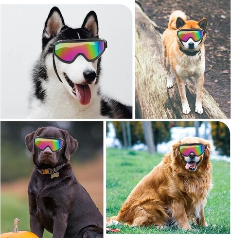 Dog Goggles Large Breed, Dog Sunglasses Pets Goggles Eye Wear Snow Skiing Glasses Anti-Fog UV Protection Windproof Dustproof Eyepiece for Medium Large Dog Travel Riding Driving with Adjustable Strap in Saudi Arabia