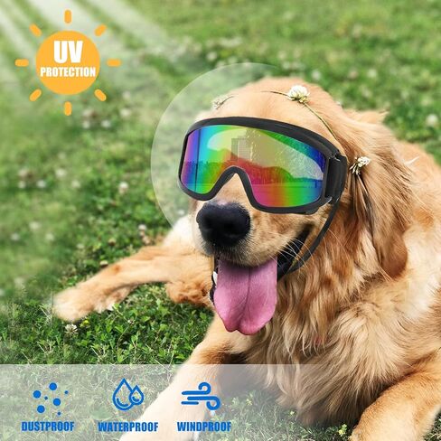 Dog Goggles Large Breed, Dog Sunglasses Pets Goggles Eye Wear Snow Skiing Glasses Anti-Fog UV Protection Windproof Dustproof Eyepiece for Medium Large Dog Travel Riding Driving with Adjustable Strap in Saudi Arabia