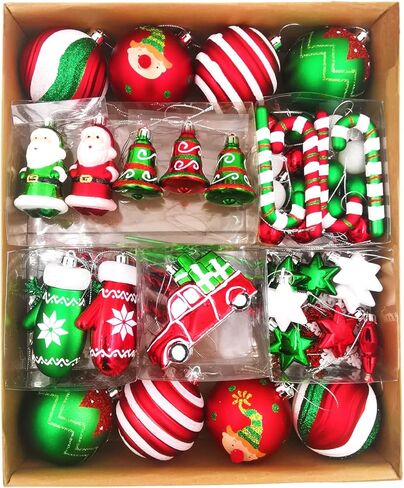 مجموعة زخارف كرة عيد الميلاد، 60 قيراطًا أحمر وأخضر وأبيض متنوعة من عناصر عيد الميلاد، زينة كروية معلقة مضادة للكسر لقضاء العطلات وحفلات الزفاف وشجرة عيد الميلاد in Kuwait