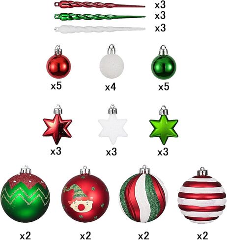 مجموعة زخارف كرة عيد الميلاد، 60 قيراطًا أحمر وأخضر وأبيض متنوعة من عناصر عيد الميلاد، زينة كروية معلقة مضادة للكسر لقضاء العطلات وحفلات الزفاف وشجرة عيد الميلاد in Kuwait