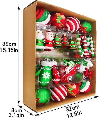 مجموعة زخارف كرة عيد الميلاد، 60 قيراطًا أحمر وأخضر وأبيض متنوعة من عناصر عيد الميلاد، زينة كروية معلقة مضادة للكسر لقضاء العطلات وحفلات الزفاف وشجرة عيد الميلاد in Kuwait