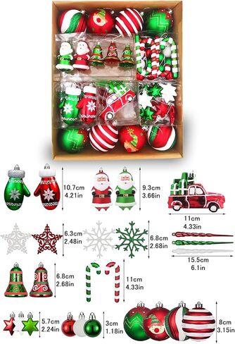مجموعة زخارف كرة عيد الميلاد، 60 قيراطًا أحمر وأخضر وأبيض متنوعة من عناصر عيد الميلاد، زينة كروية معلقة مضادة للكسر لقضاء العطلات وحفلات الزفاف وشجرة عيد الميلاد in Kuwait